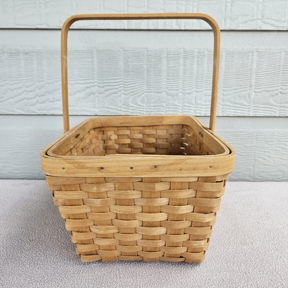 Single Swing Handle Wooden Woven Weave Basket Rectangle Boho 12" Costume Prop - Picture 4 of 9